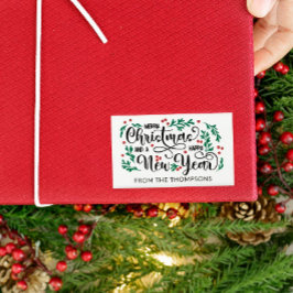 Adesivo Retangular Red Berries Feliz Feliz ano novo de Natal De