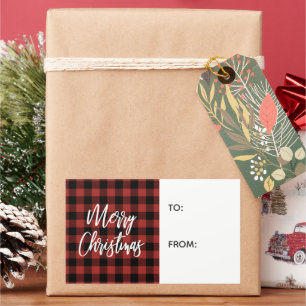 Adesivo Retangular Red Buffalo Cheque Merry Christmas Gift Label