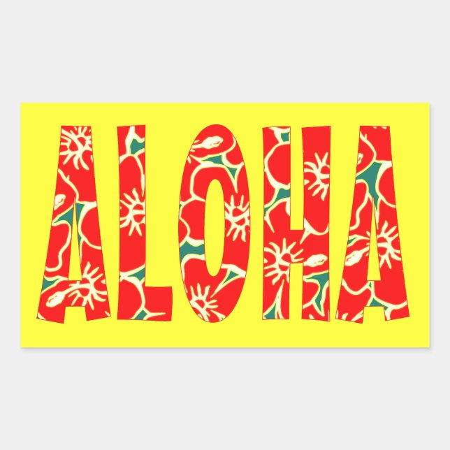 Adesivo Retangular Red Hibiscus Flowers Tropical Havaiana Luau Aloha (Frente)