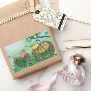 Adesivo Retangular Red Robin e Excelente Tit Bird Nesting