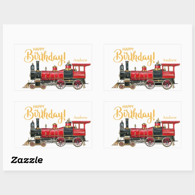Adesivo Retangular Red Train Happy Birday (Folha)
