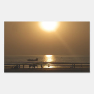 Adesivo Retangular Reflexo do Pôr do Sol de Verão Dourado na Praia