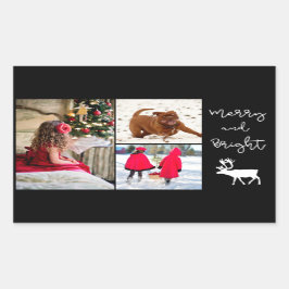 Adesivo Retangular Reindeer de Natal brilhante e feliz e adicionar fo