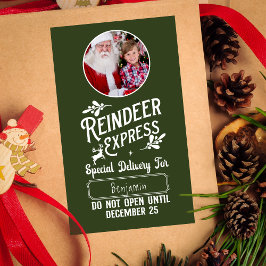 Adesivo Retangular Reindeer Express do Papai noel Nome e Foto Natal