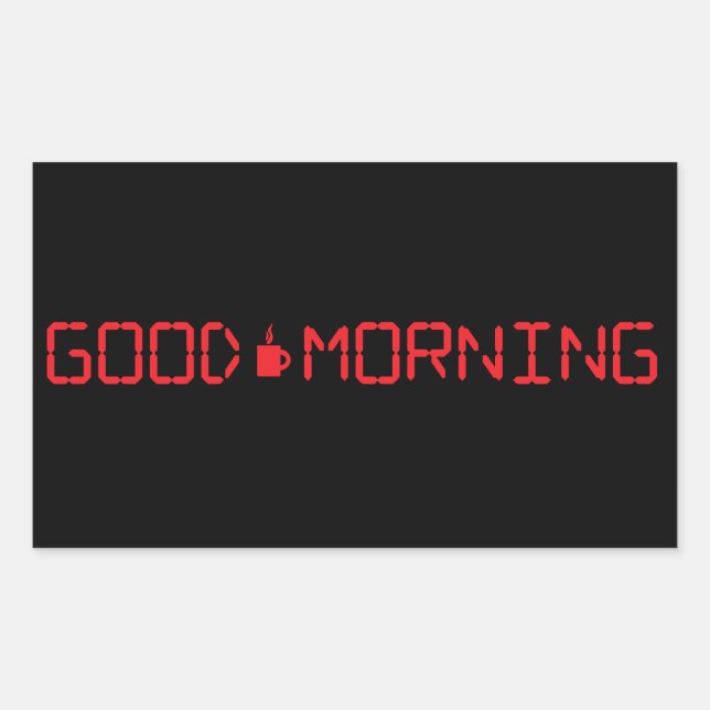 Adesivo Retangular Relógio Digital Boa Manhã Café Mug Pancinho (Frente)