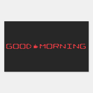 Adesivo Retangular Relógio Digital Boa Manhã Café Mug Pancinho