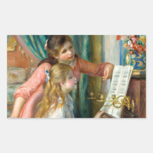 Adesivo Retangular Renoir Duas Meninas ao Piano Impressão Música Arte