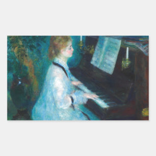 Adesivo Retangular Renoir Mulher Impressionista do Piano Vintage