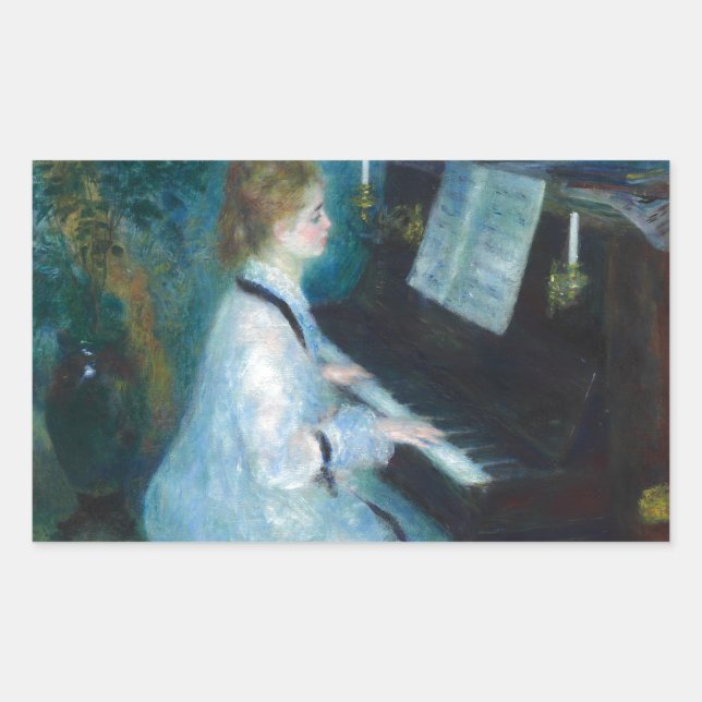 Adesivo Retangular Renoir Mulher Impressionista do Piano Vintage (Frente)