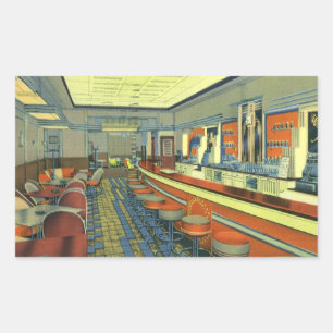 Adesivo Retangular Restaurante Antigo, Interior de Lanchonete à Beira