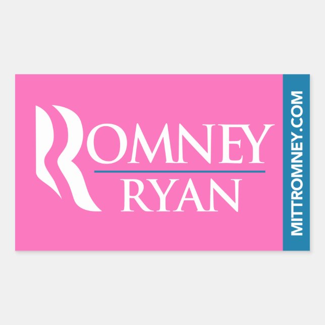 Adesivo Retangular Retângulo rosa do logotipo Romney Ryan (Frente)