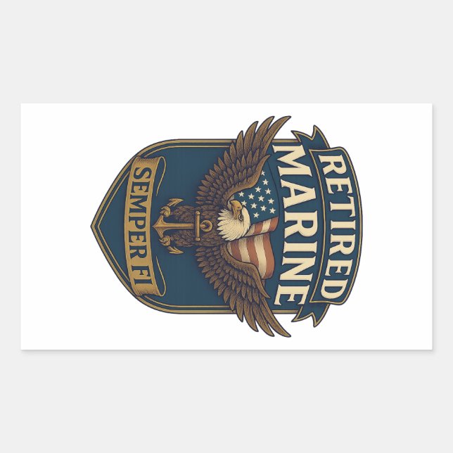 Adesivo Retangular Retired Semper Fi Marine over eagle & flag (Frente)
