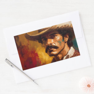Adesivo Retangular Retrato arte mexicana que moda homem ousado