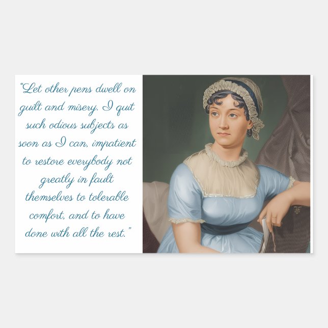 Adesivo Retangular retrato de Jane Austen mais citação (azul) (Frente)