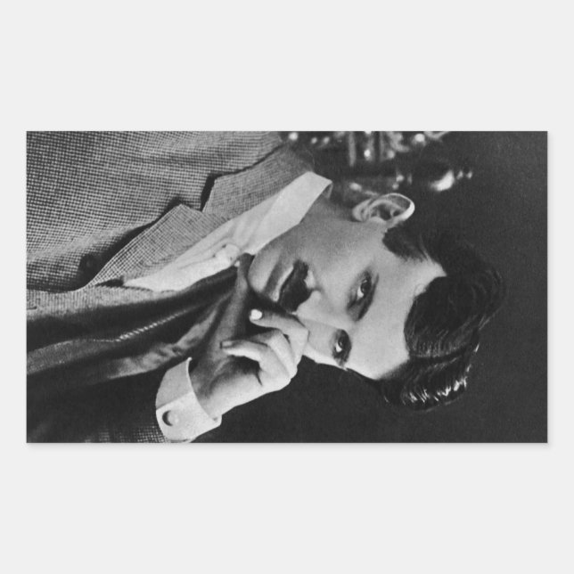 Adesivo Retangular Retrato de Nikola Tesla (Frente)