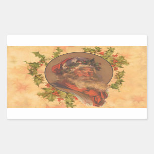 Adesivo Retangular Retrato Vintage de Natal do Papai Noel