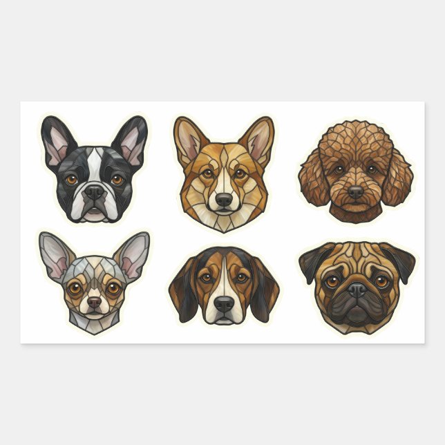 Adesivo Retangular Retratos de Raças de Cães em Vidro Pintado parte 1 (Frente)