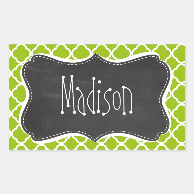 Adesivo Retangular Retro Chalkboard; Apple Green Quatrefoil (Frente)