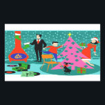 Adesivo Retangular Retro Family Trimming the Christmas Tree Stickers<br><div class="desc">Estes "Retro Family Trimming", os palitos de árvore de Natal, contêm todas as tradições de Natal, mas o bolo de fruta. A família de desenhos animados de 1960 está em casa em sua sala de estar moderna de meio século. Há uma parede de tijolos turquesa e lacrimejante e uma lareira...</div>