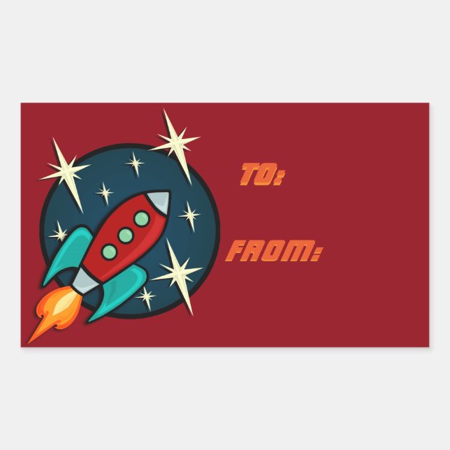 ADESIVO RETANGULAR RETRO ROCKET NAVIO RETÂNGULO GIFT STICKERS (Frente)