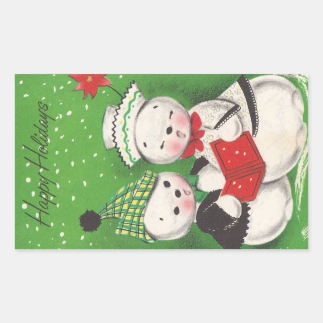 Adesivo Retangular Retro Snowman Christmas (Frente)