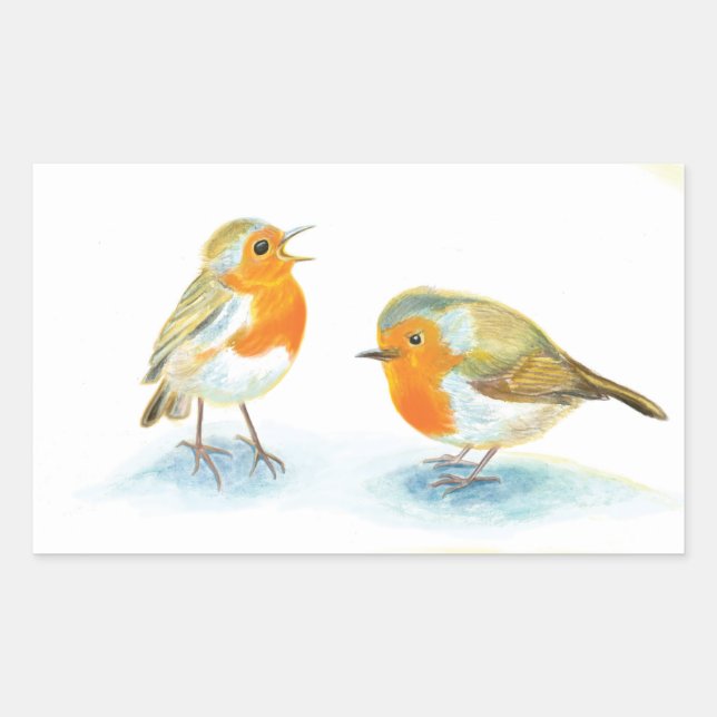 Adesivo Retangular Robins vermelhos no inverno (Frente)