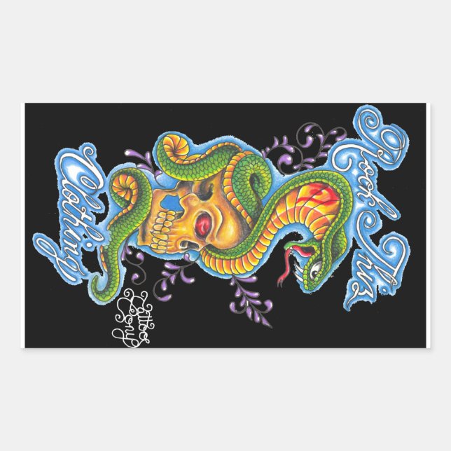 Adesivo Retangular Rock Thiz Clothing & Tattoo Tony Skull & Cobra (Frente)