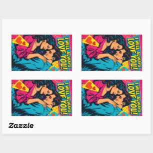 Adesivo Retangular Romance Quadrinhos Retro Pop Art Cores Brilhantes 