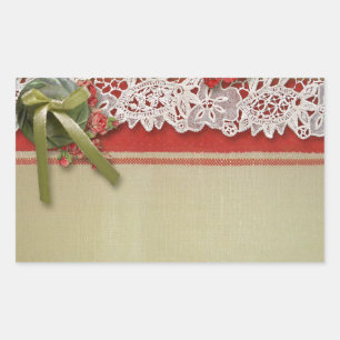 Adesivo Retangular Rosa Antiga Renda Rustic Redo Victoriado Sackcloth