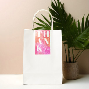 Adesivo Retangular Rosa e Laranja Negrito Obrigado Favor de Casamento