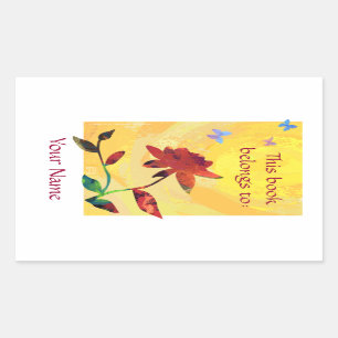 Adesivo Retangular Rosa vermelha em amarelo