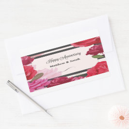 Adesivo Retangular Rosas de Aniversário de Casamento, Stripes, Nomes 