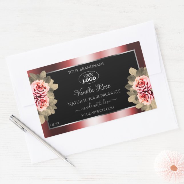 Adesivo Retangular Rosas Shimmering Red Black Product Labels Logo (Envelope)