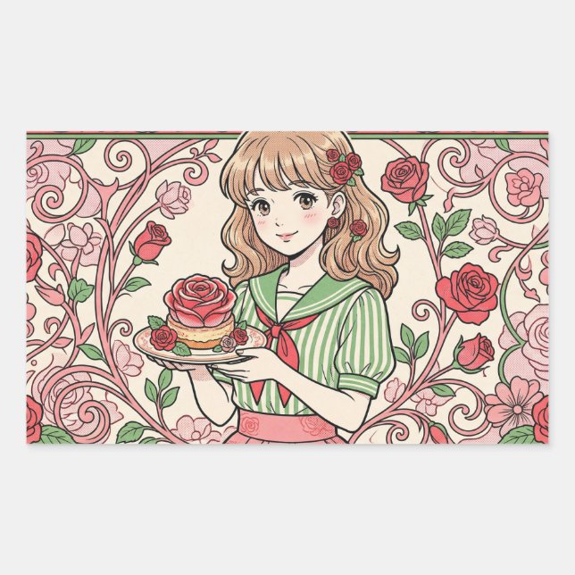 Adesivo Retangular Rose sweets and a fairytale world (Frente)