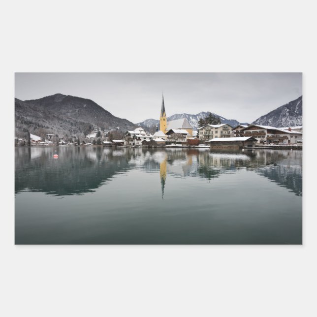 Adesivo Retangular Rottach-Egern no Tegernsee, Baviera no inverno (Frente)