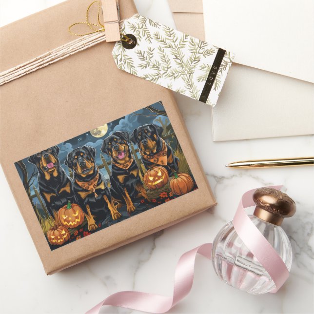 Adesivo Retangular Rottweiler Halloween Assustador (Presentear)