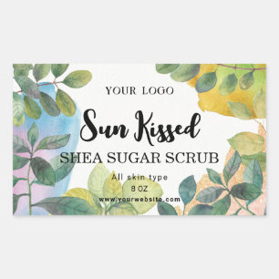 Adesivo Retangular Rótulo da folha verde botânica retangular