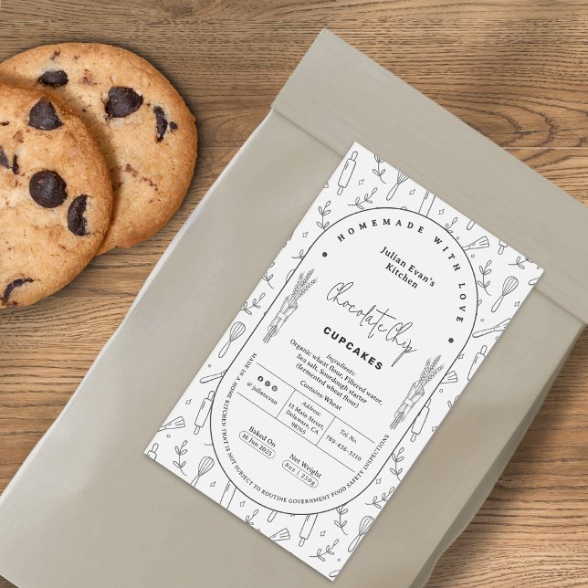 Adesivo Retangular Rótulo da Lei de Algodão da padaria branca (Simple White Homemade Bakery Cottage Law Label )