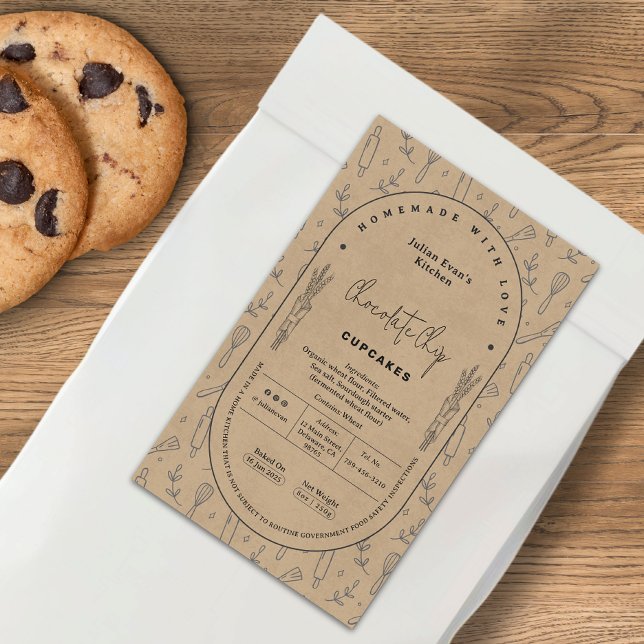 Adesivo Retangular Rótulo da Lei de Algodão da Padaria Russo Kraft Ho (Rustic Kraft Homemade Bakery Cottage Law Label)