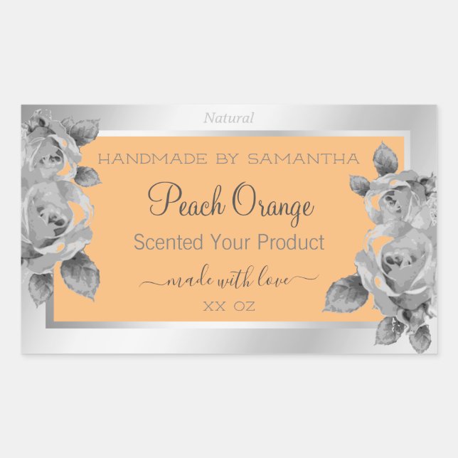 Adesivo Retangular Rótulo de Acondicionamento Floral Peach Orange Sil (Frente)