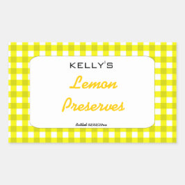 Adesivo Retangular Rótulo de conservação de limão de gingham amarelo