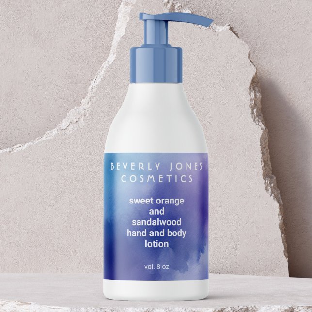 Adesivo Retangular Rótulo de Cosméticos Aquarela Azul e Roxo Elegante (Criador carregado)