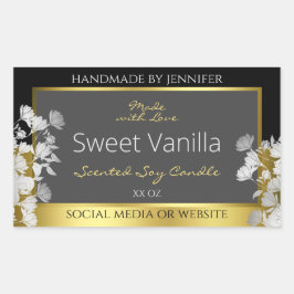 Adesivo Retangular Rótulo de embalagem do produto Floral Dourado e Ci