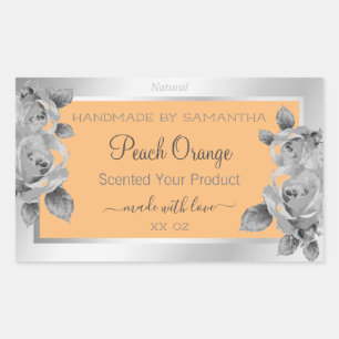 Adesivo Retangular Rótulo De Embalagem Do Produto Floral Peach Orang