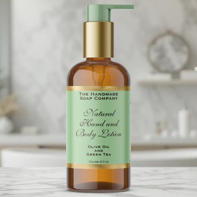 Adesivo Retangular Rótulo de Frasco de Cosméticos em Verde Oliva e Fo (Criador carregado)