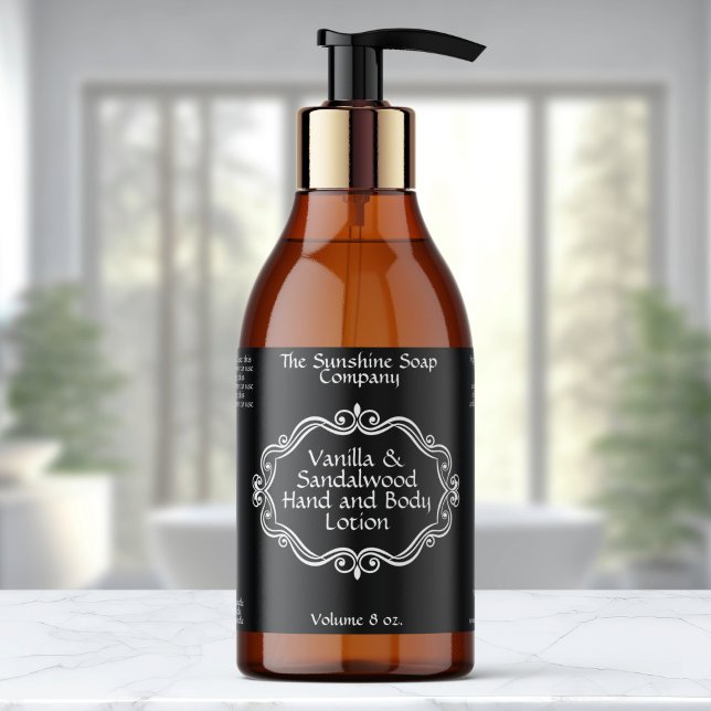 Adesivo Retangular Rótulo de Frasco de Cosméticos Preto com Moldura V (Criador carregado)