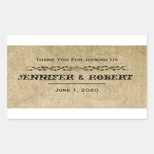 Adesivo Retangular Rótulo de Garrafa de Água de Casamento Burlap Ocid