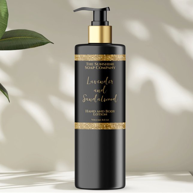 Adesivo Retangular Rótulo de garrafa de cosméticos preto e dourado lu (Criador carregado)