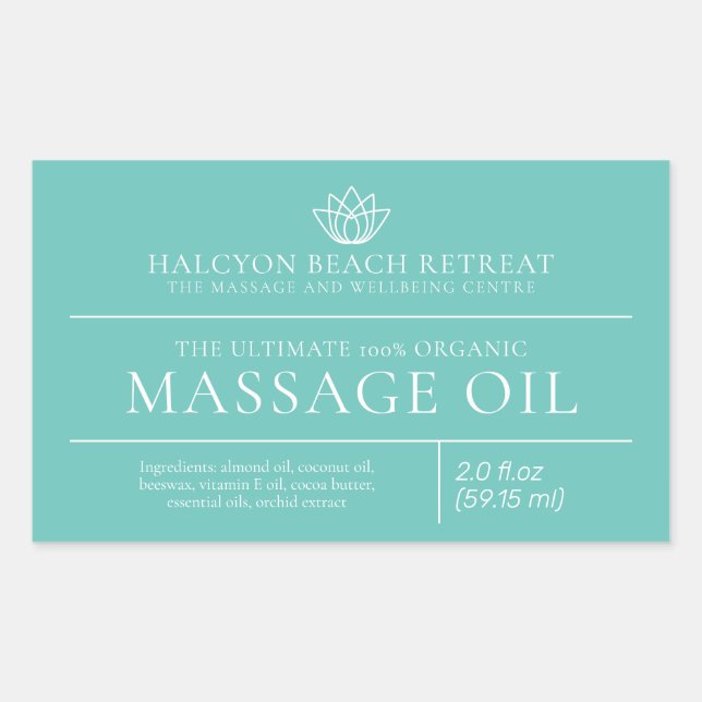 Adesivo Retangular Rótulo de ingrediente de produto óleo de massagem  (Frente)