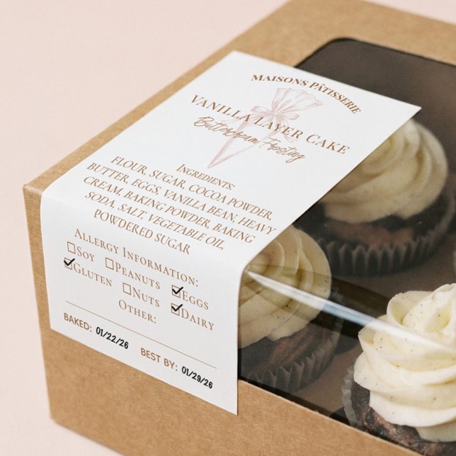 Adesivo Retangular Rótulo de Ingredientes e Alergia Alimentar da Pada (Baking Spoon Bakery Ingredients Allergy Food Label)